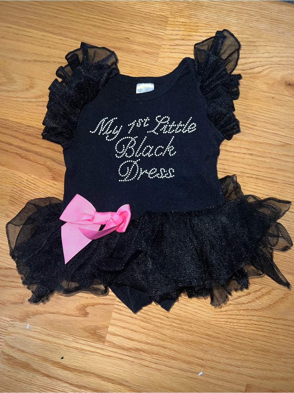 Girls' Black Tutu Dress Bodysuit with Pink Bow - "My 1st Little Black Dress"